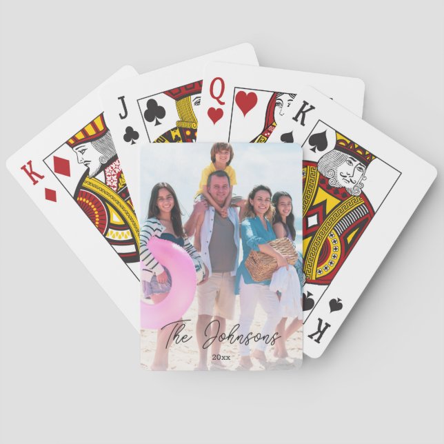 Family Day | Modern Photo Name Personalized Playing Cards (Back)