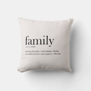 Family definition, typography, modern, trendy throw pillow