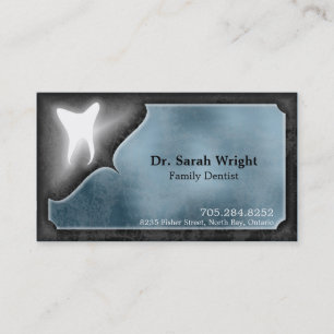Family Dentist Business Card Glowing Tooth Blue