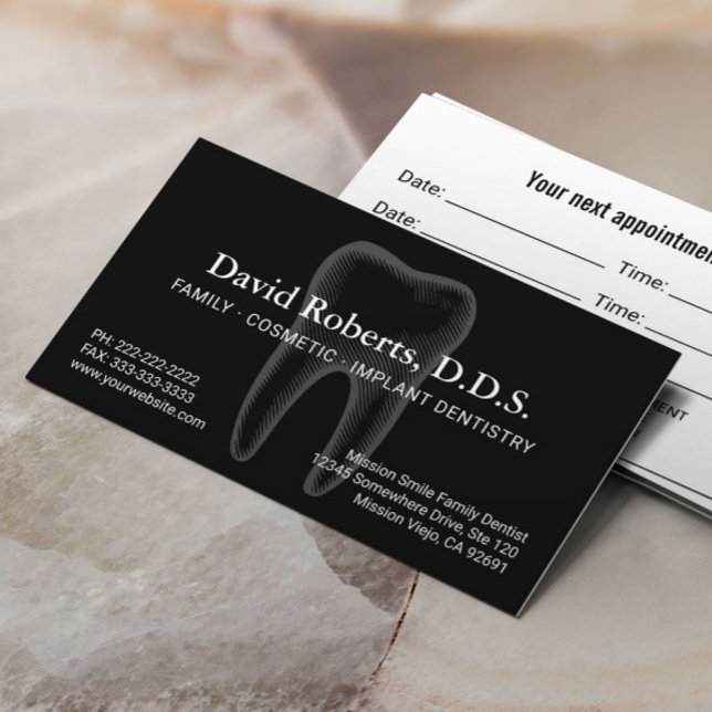 Family Dentist Plain Black Dental Appointment Card (Creator Uploaded)
