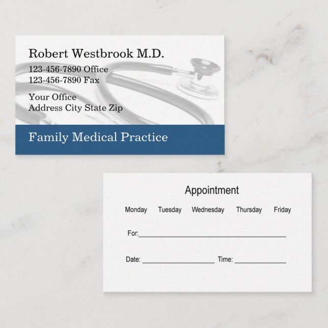 Family Doctor Appointment Template Business Cards (Front/Back)