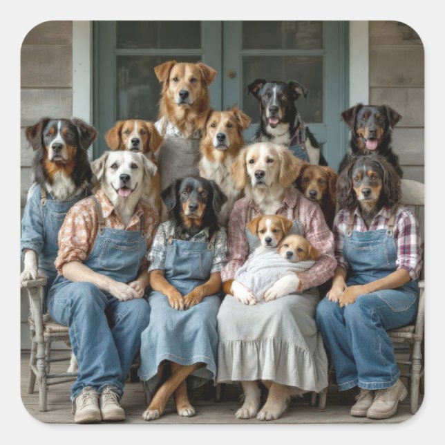 Family Dog Portrait Square Sticker (Front)