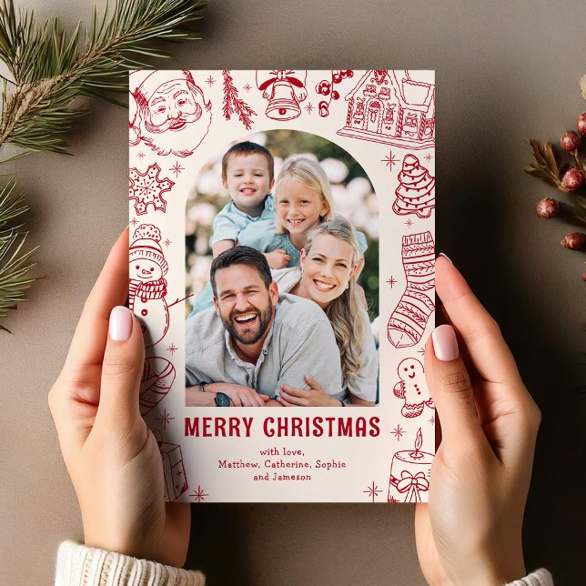 Family Doodle Photo Christmas Holiday Card (Creator Uploaded)