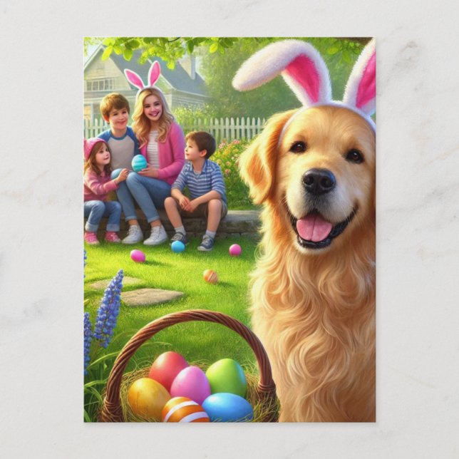 Family Easter Holiday Golden Retriever  Postcard (Front)