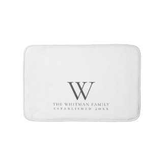 Family Elegant Monogram White Charcoal Bath Mat