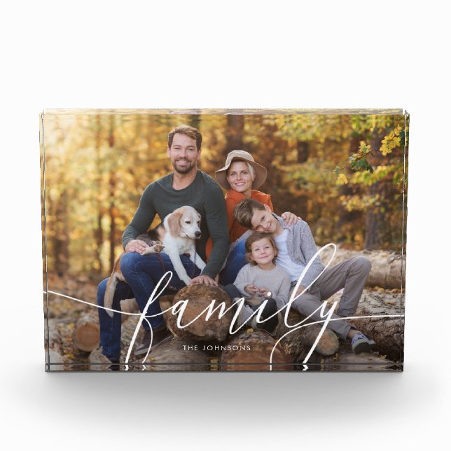 Family Elegant Script Keepsake  Photo Block (Front)