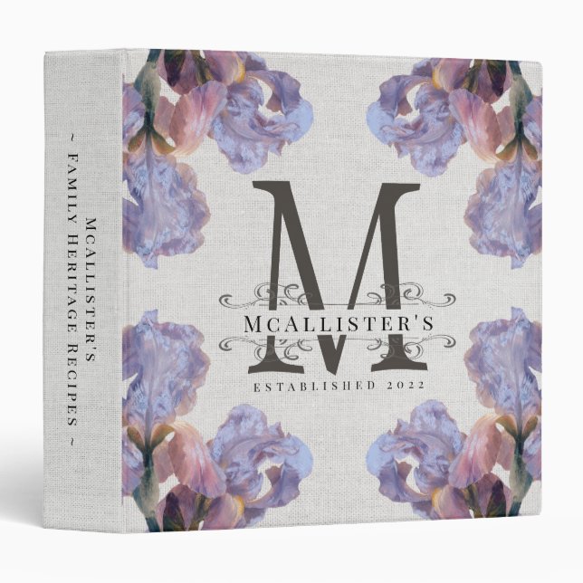 Family Established Monogram Purple Floral Recipe Binder (Front/Spine)