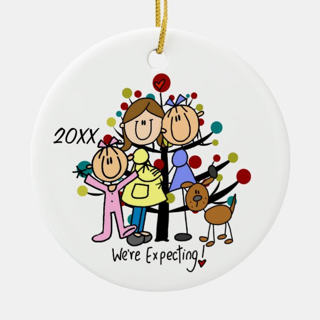 Family  Expectant Couple Two Moms Girl Dog Ceramic Ornament (Front)