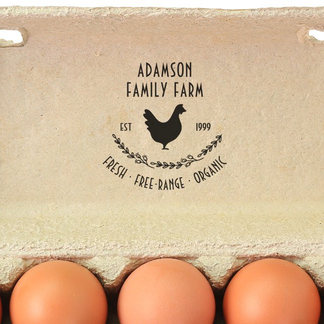 Family farm egg carton wooden rubber stamp (Rubber Stamp Mock-up)