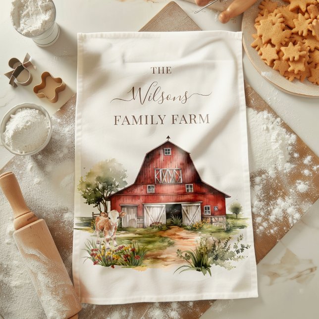 Family Farm Rustic Barn Cute Country Farm  Kitchen Towel (Creator Uploaded)