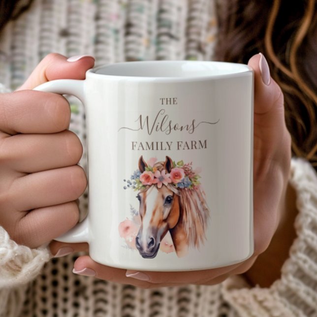 Family Farm Rustic Flower Crown Horse Coffee Mug (Creator Uploaded)