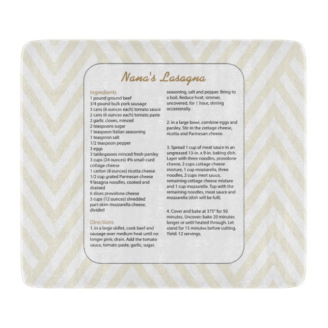 Family Favourite Recipe Chevron - Lasagna Cutting Board (Front)