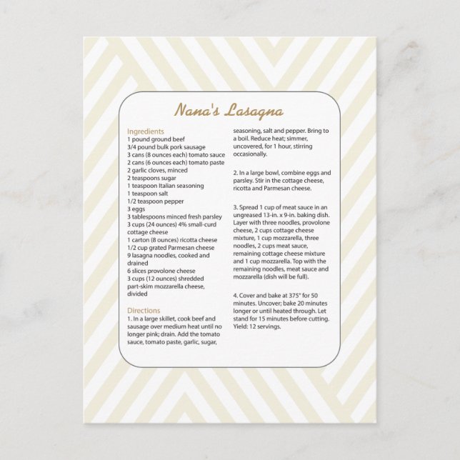 Family Favourite Recipe Chevron - Lasagna Postcard (Front)
