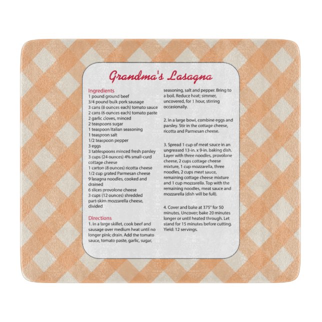 Family Favourite Recipe Retro - Lasagna Cutting Board (Front)