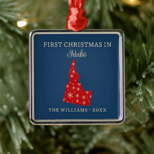 Family First Christmas In Idaho USA State Metal Ornament