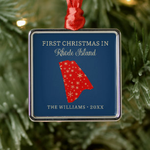 Family First Christmas In Rhode Island USA State Metal Ornament