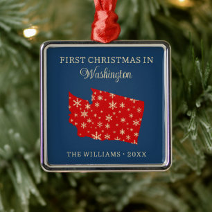 Family First Christmas In Washington USA State Metal Ornament