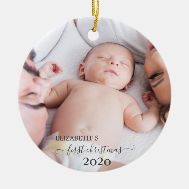 Family First Christmas,Photo Ceramic Ornament (Front)