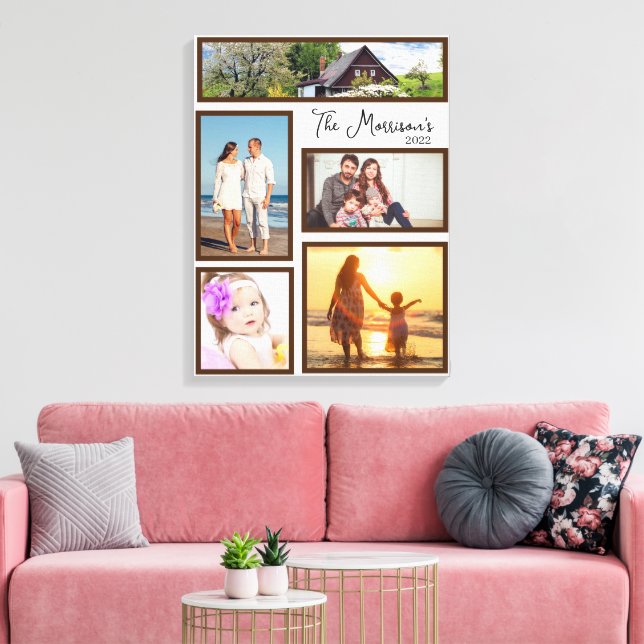 Family Five Photo Collage Customizable Canvas Print (Insitu(LivingRoom))