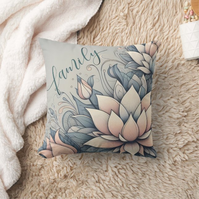 "Family" Floral Throw Pillow (Blanket)