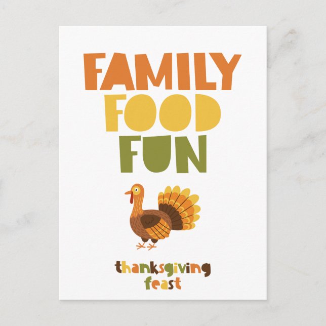 Family Food Fun Turkey Thanksgiving Feast Invitati Postcard (Front)