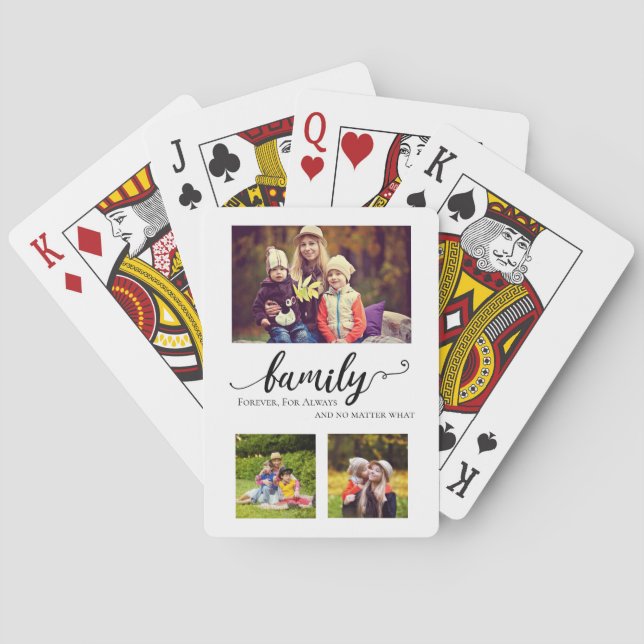 Family Forever 3 Photo Collage Mom Kids Sweet Playing Cards (Back)