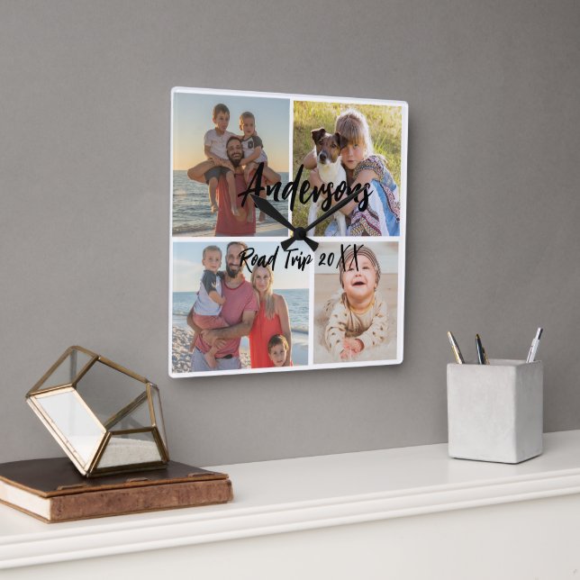 Family Four Photo Personalized Acrylic Wall Clock (Office)