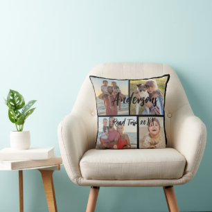 Family Four Photo Personalized Throw Pillow