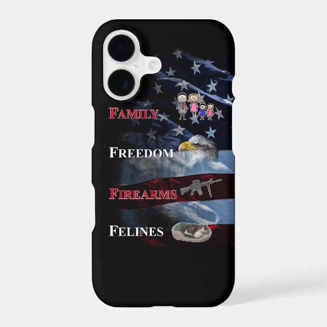 family, freedom, firearms, felines iPhone 17 case (Verso)