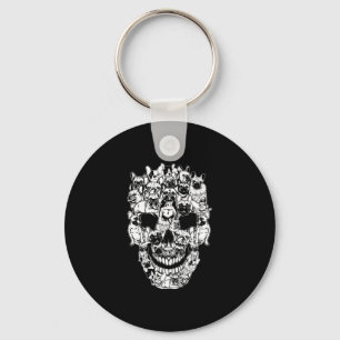 Family French Bulldog Dog Skull Costume Halloween Keychain