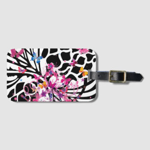 Family Friendly black & white cute Butterflies Luggage Tag