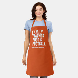 Family friends food & football orange Thanksgiving Apron