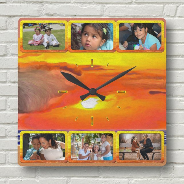 Family, Friends Photo Collage Sunset 2443 Square Wall Clock (Creator Uploaded)