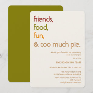 Family, Friends, Turkey, Pie Modern Thanksgiving Invitation