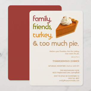 Family, Friends, Turkey, Pie Modern Thanksgiving Invitation