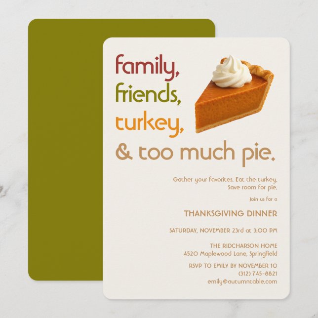 Family, Friends, Turkey, Pie Modern Thanksgiving Invitation (Front/Back)