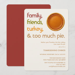 Family, Friends, Turkey, Pie Modern Thanksgiving Invitation