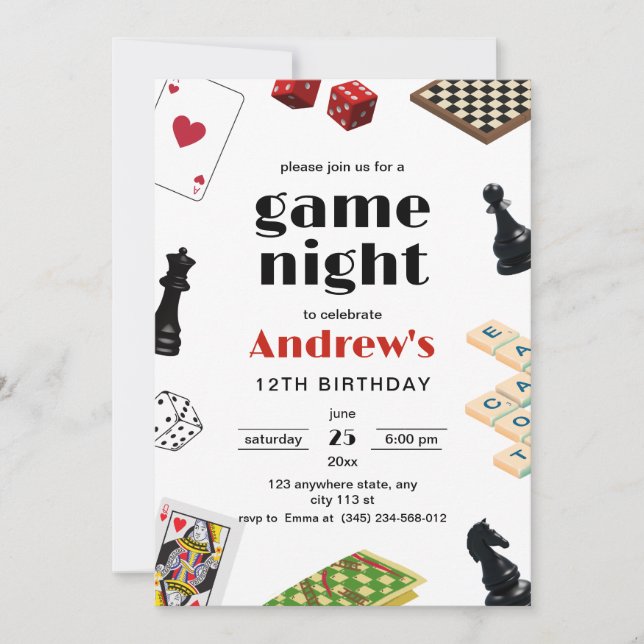 Family Game Night Invitation, Board Games Birthday Invitation (Front)