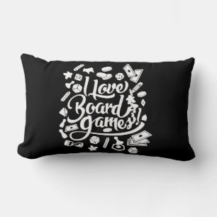 Family Game Night Love Board Games Gamer Black Lumbar Pillow