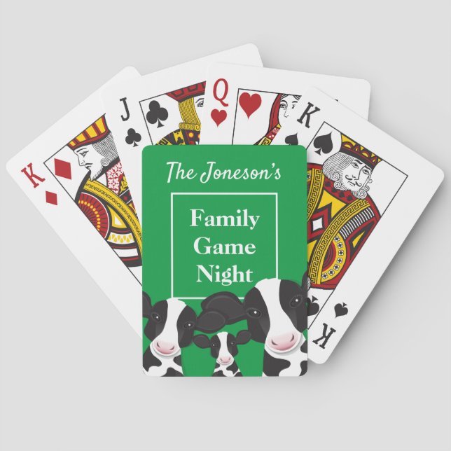 Family Game Night Name Green White Cows Playing Cards (Back)