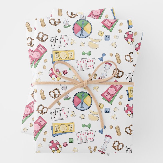 Family Game Night Summer Camp Board Game Camper Wrapping Paper Sheet (In situ)