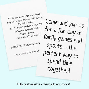 Family Games Day Slogan Large Text Any Colour Invitation