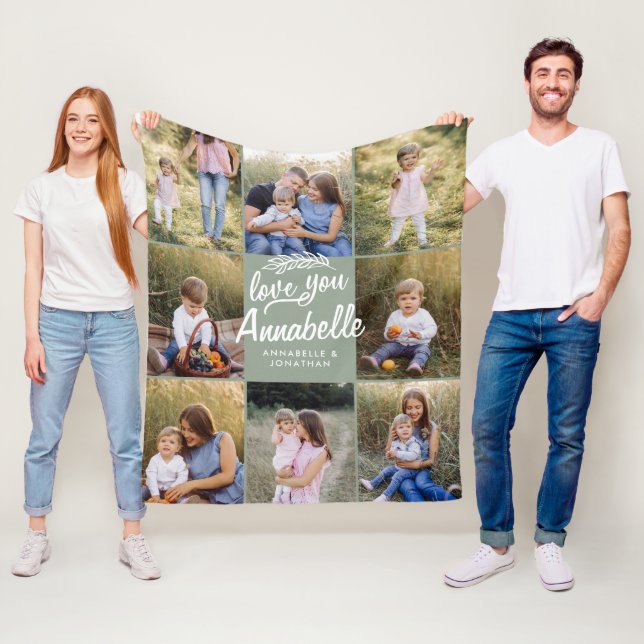 family gift 8 photo grandchild simple typography fleece blanket (In Situ)