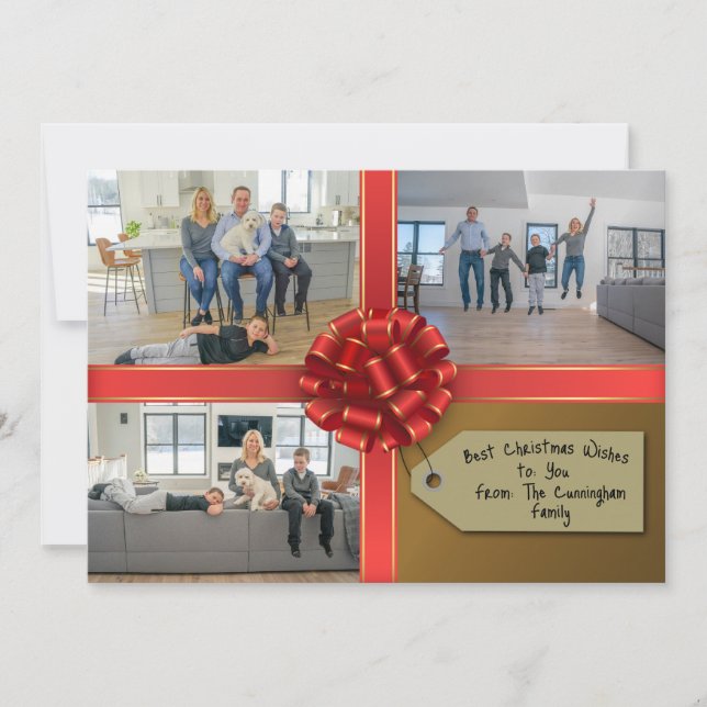 Family Gift Wrapped With A Bow Photo Card (Front)