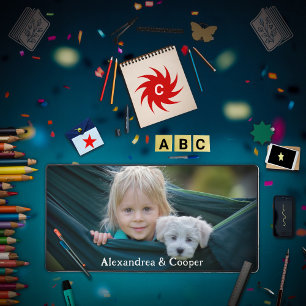 Family Girl Puppy Dog Pet Photo Modern Desk Mat