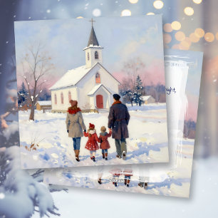 Family going to Church on Christmas Day  Holiday Card