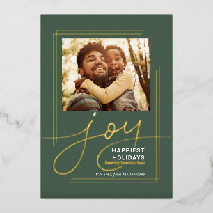Family Greetings Photo Script Joy Christmas Gold Foil Holiday Card