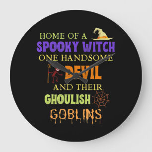 Family Halloween Quote With Witch Devil Spider Large Clock
