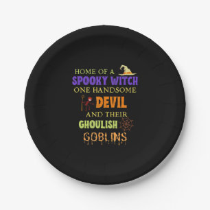 Family Halloween Quote With Witch Devil Spider Paper Plate
