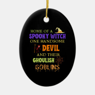 Family Halloween Quote With Witch Devil Spider Web Ceramic Ornament
